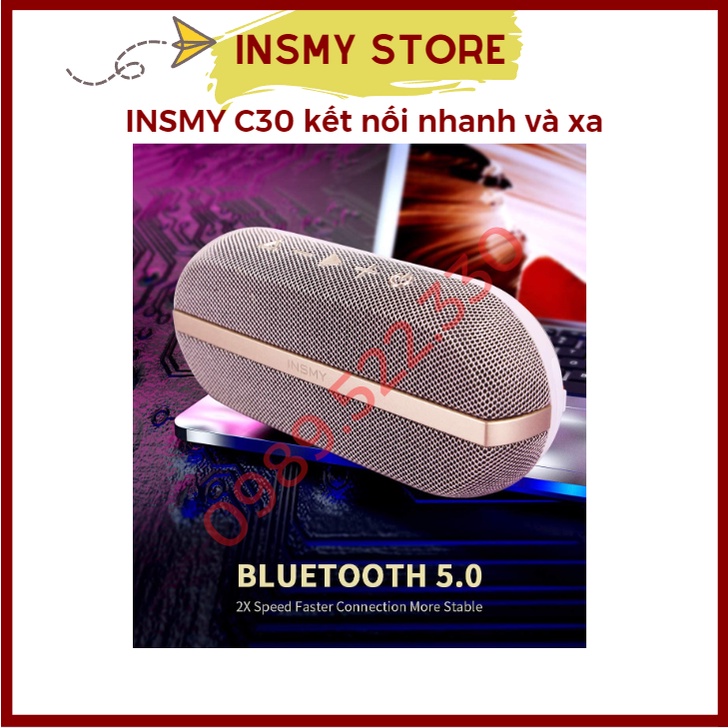 Loa Bluetooth Mini, Loa Bluetooth Bass Mạnh INSMY C30 - Pin 4400mAh - Chống Nước IPX7 - Nghe nhạc liên tục 24h