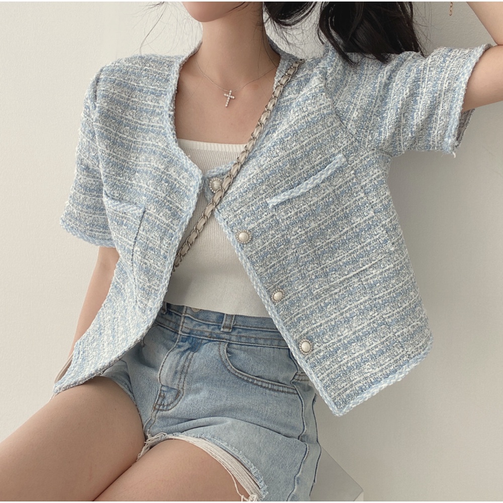 Xiaozhainv Áo Khoác cardigan Ngắn Tay Phong Cách Hàn Quốc Thanh Lịch Dành Cho Nữ