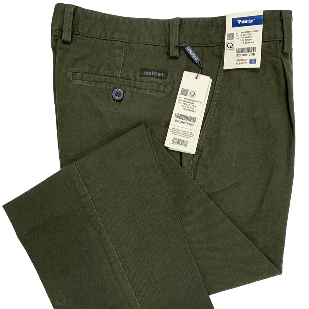 Viettien - Quần dài kaki nam màu xanh rêu có 1ly regular 6R6313