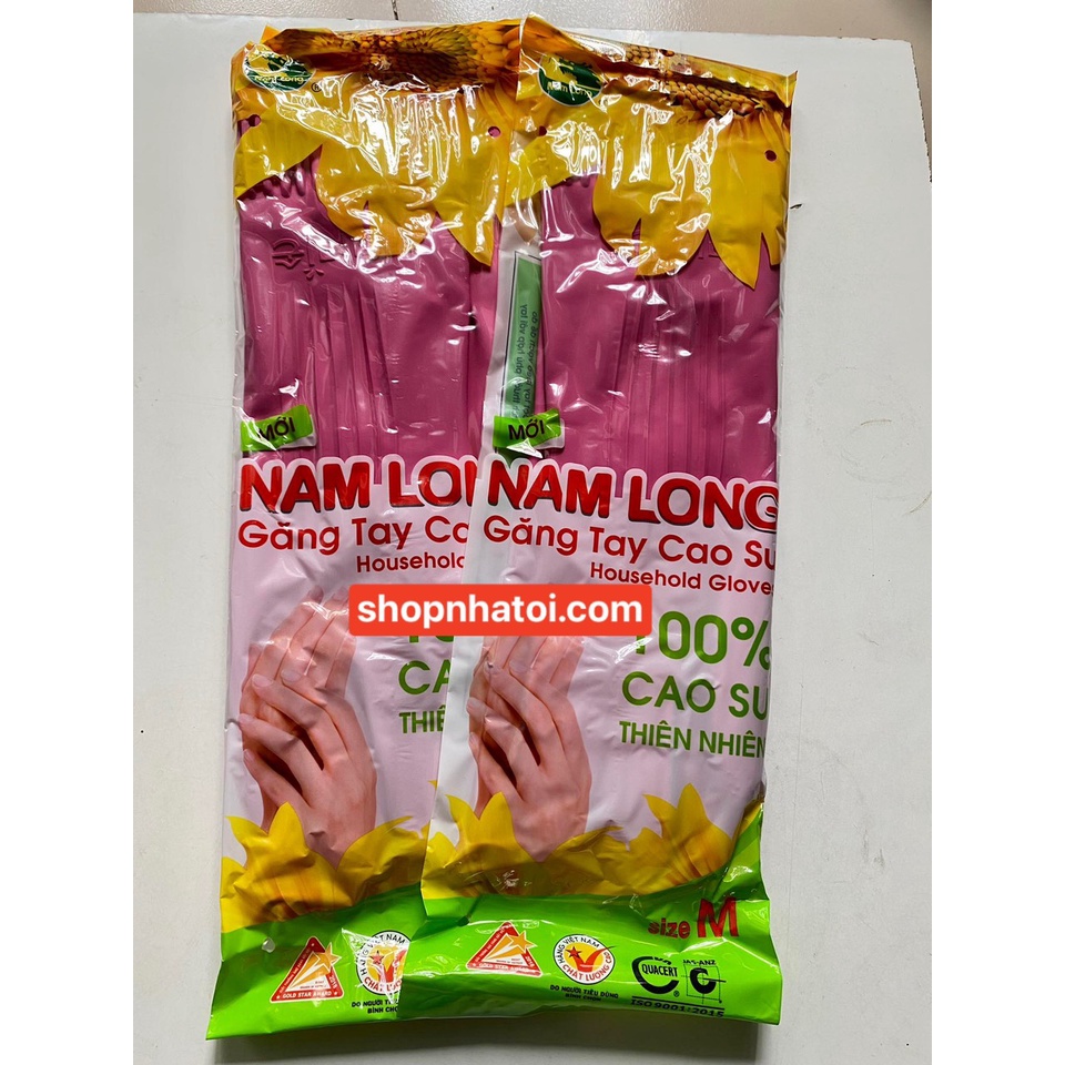 Găng tay cao su màu Hồng thương hiệu Nam Long loại dài chuyên dùng để rửa chén, giặt đồ, dọn nhà