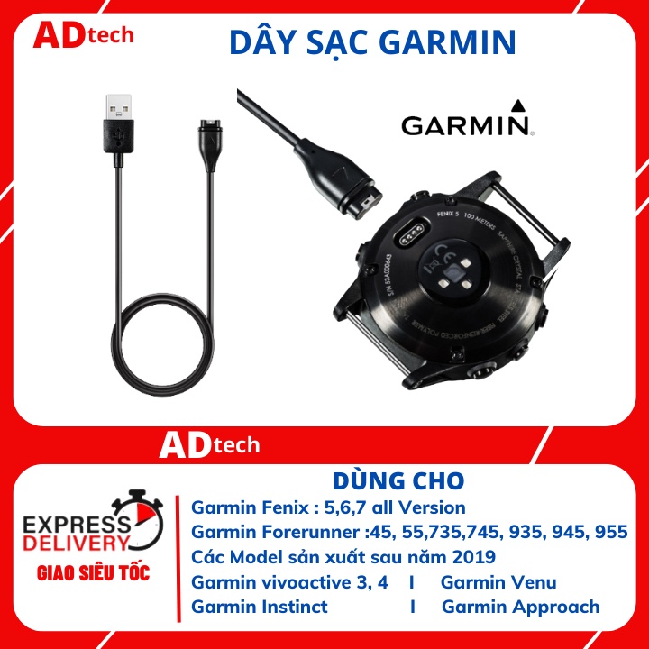 Dây sạc đồng hồ Garmin, Fenix 5,6,7 , vivoactive 3,4Forerunner 45, 55,245, 255765,735,935,945,955, garmin venu, instinct