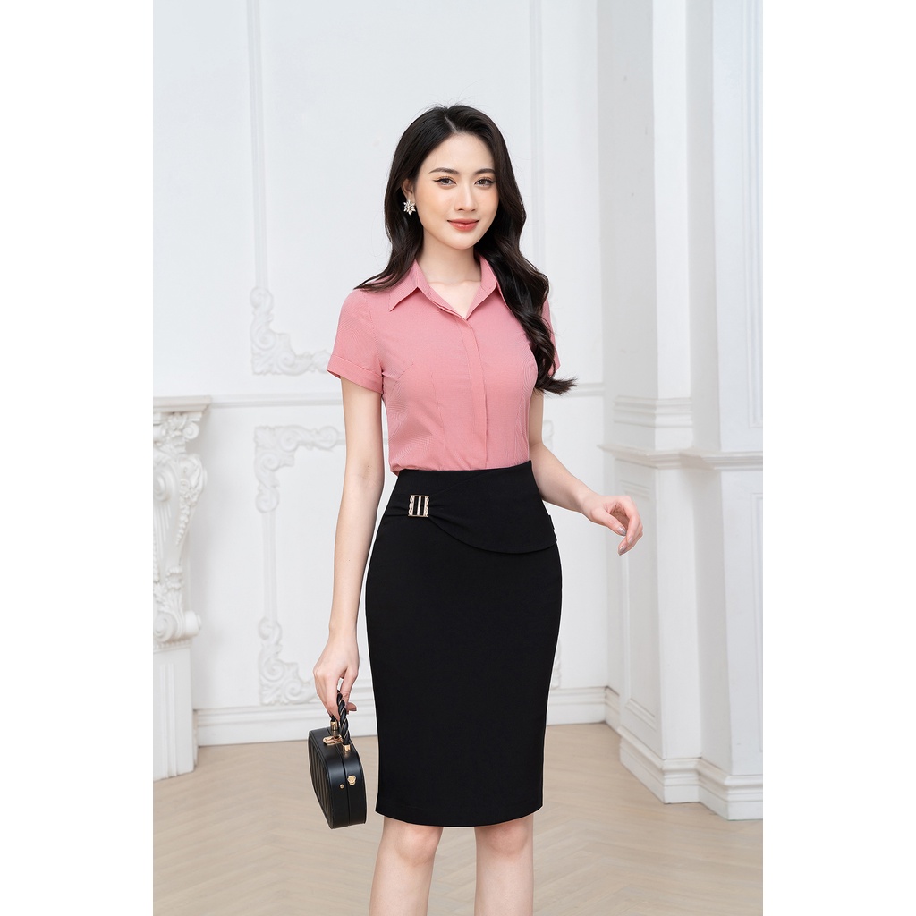 Chân Váy Bút Chì Nữ Công Sở LUPERI LFCV5121 Phối Phụ Kiện Sườn Vải Thái Hàn Quốc Mềm Mại Không Xù