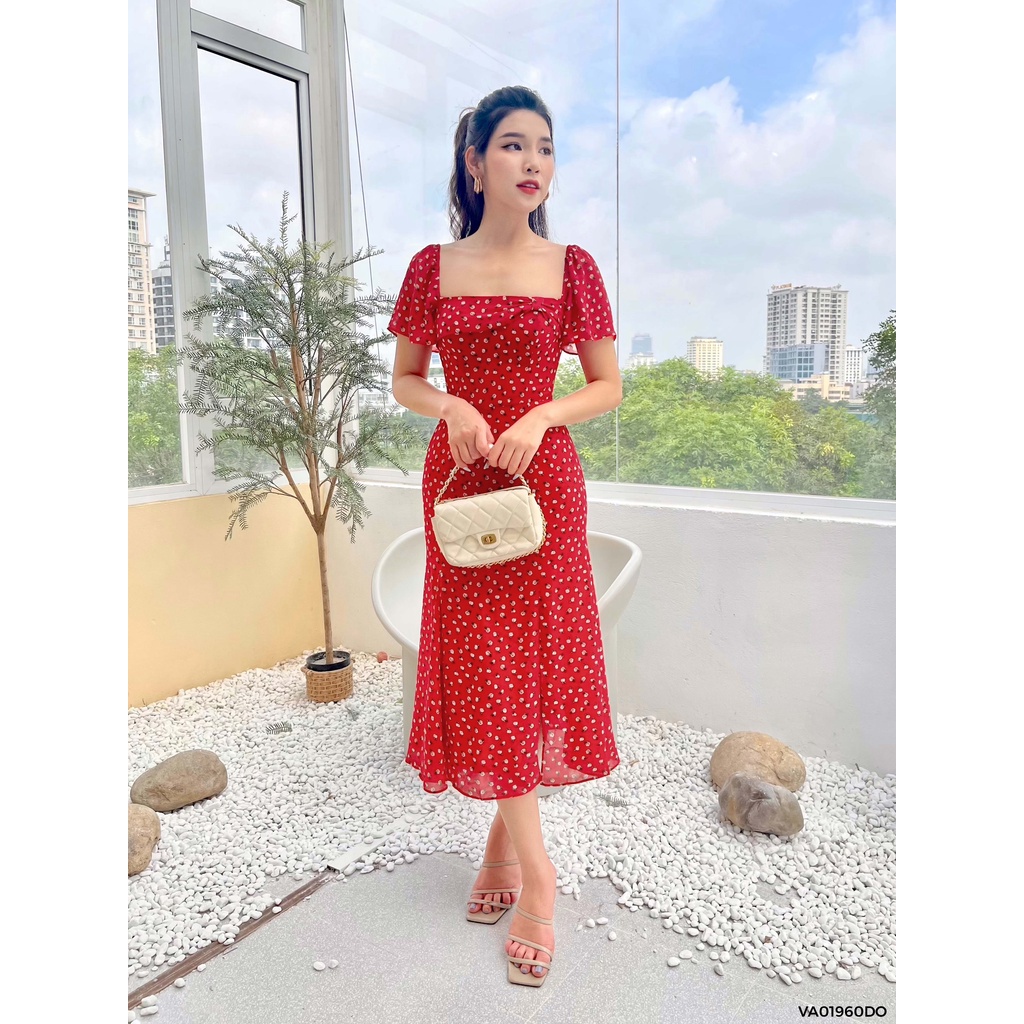 Váy cổ vuông nơ lệch 1VA01960DO Lep'