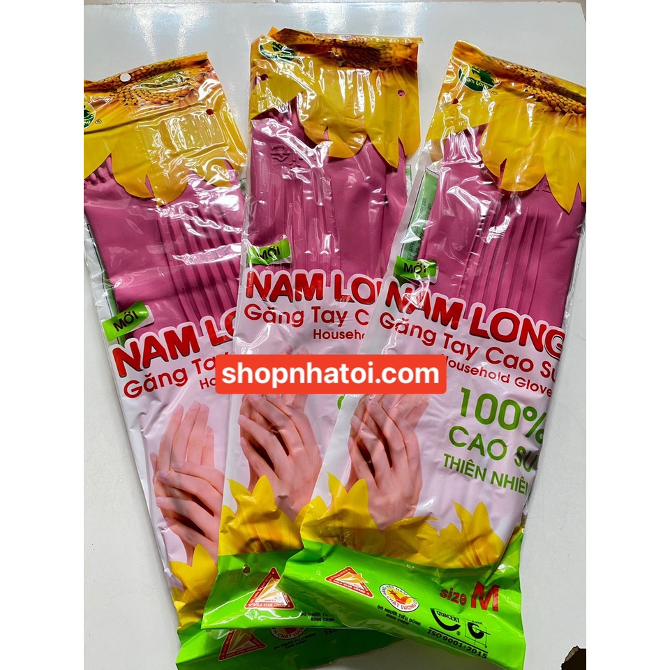 Găng tay cao su màu Hồng thương hiệu Nam Long loại dài chuyên dùng để rửa chén, giặt đồ, dọn nhà