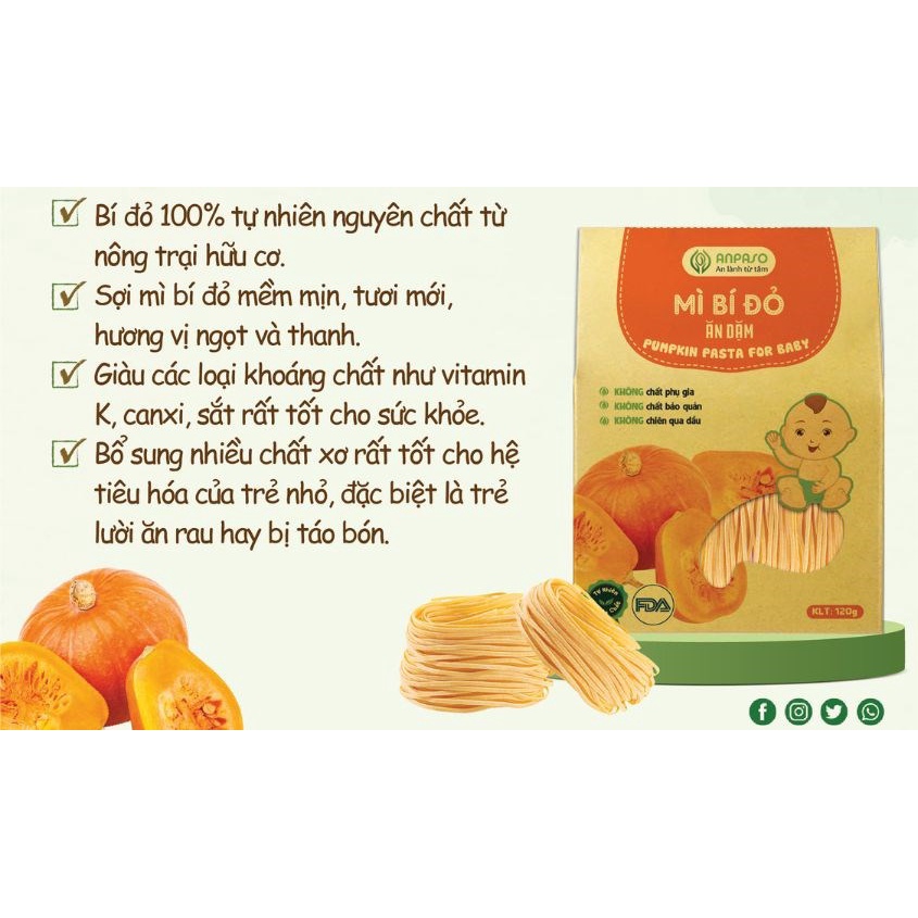 Mì bí đỏ ăn dặm nguyên chất Anpaso - Xanhsam Organic
