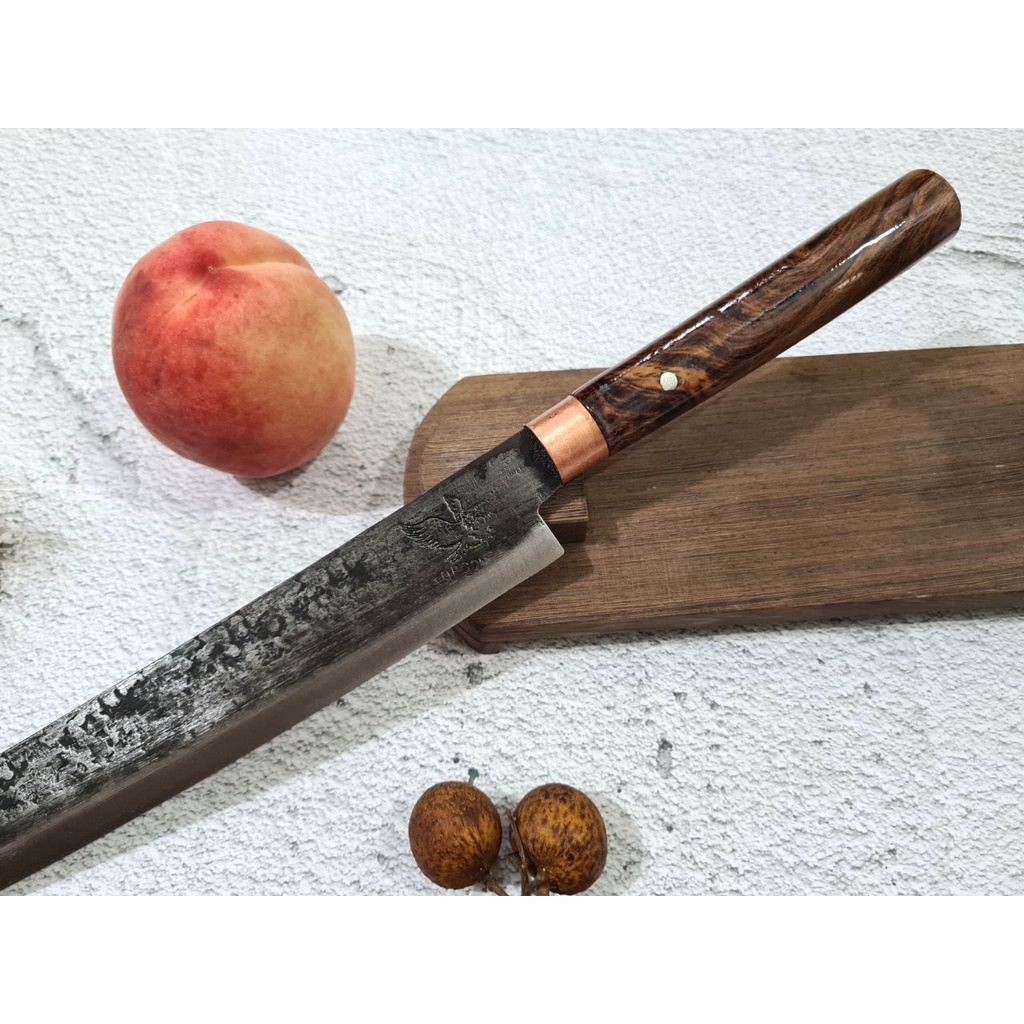 Dao bếp phúc sen, dao thái sashimi, mặt dập chìm hoa văn vân đá, cán gỗ cẩm chỉ -TOPCOMSHOP hàng chính hãng-N53