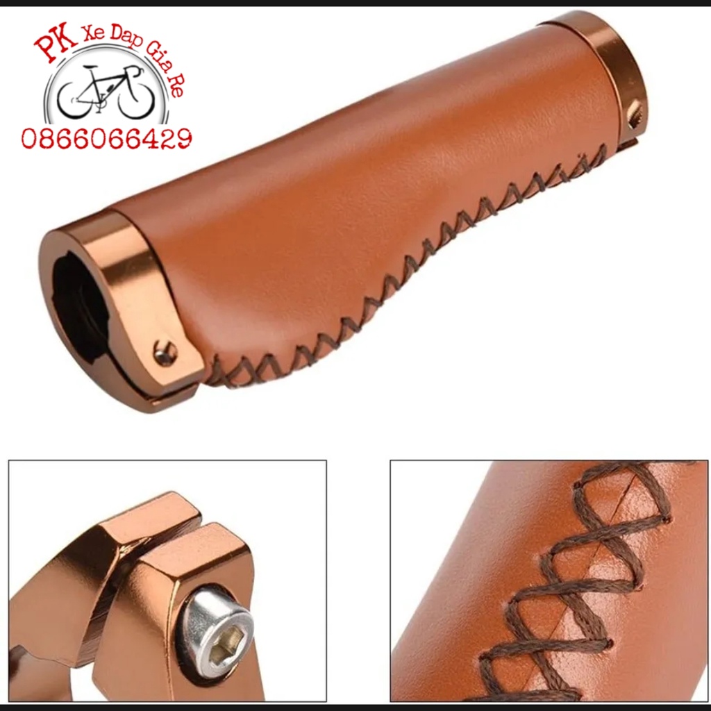 Tay nắm xe đạp màu da bò có đệm giảm giảm chấn, Tay nắm da xe đạp cao cấp