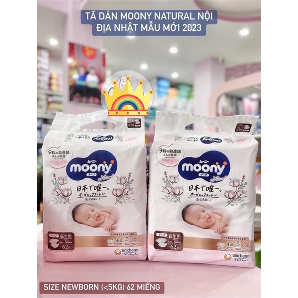 Bỉm Moony Natural Nội Địa Chính Hãng - Bỉm Moony Dán/Quần Đủ Size NB63/S58/M48/L36/XL32