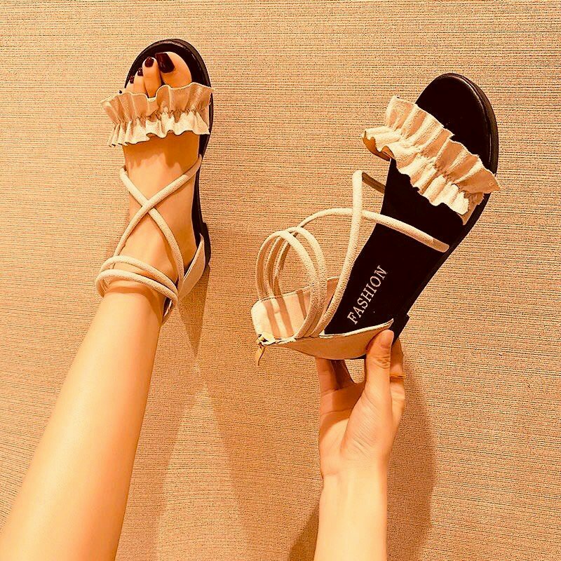 Giày sandal nữ kiểu chiến binh dây kéo -- sandal nữ đế bệt cá tính da lộn mềm dễ mang [ sandal hình thật sản phẩm]