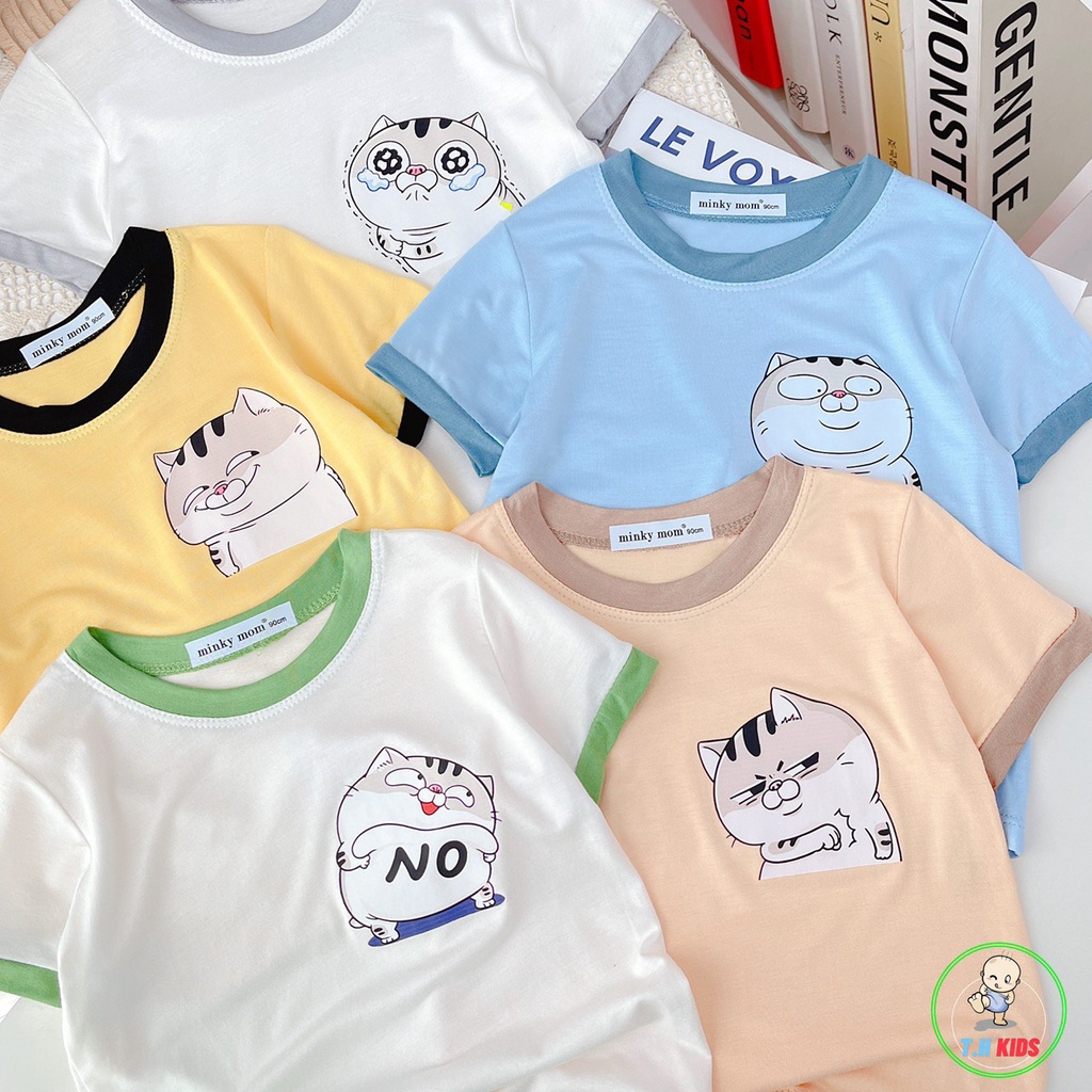 Bộ cộc tay, bộ quần áo cho bé trai, bé gái MINKY MOM in Mèo Ngố kute in pet không bong tróc