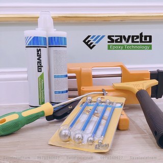 Combo keo chà ron Saveto, keo chít mạch gạch Saveto 2 thành phần và bộ dụng cụ thi công.