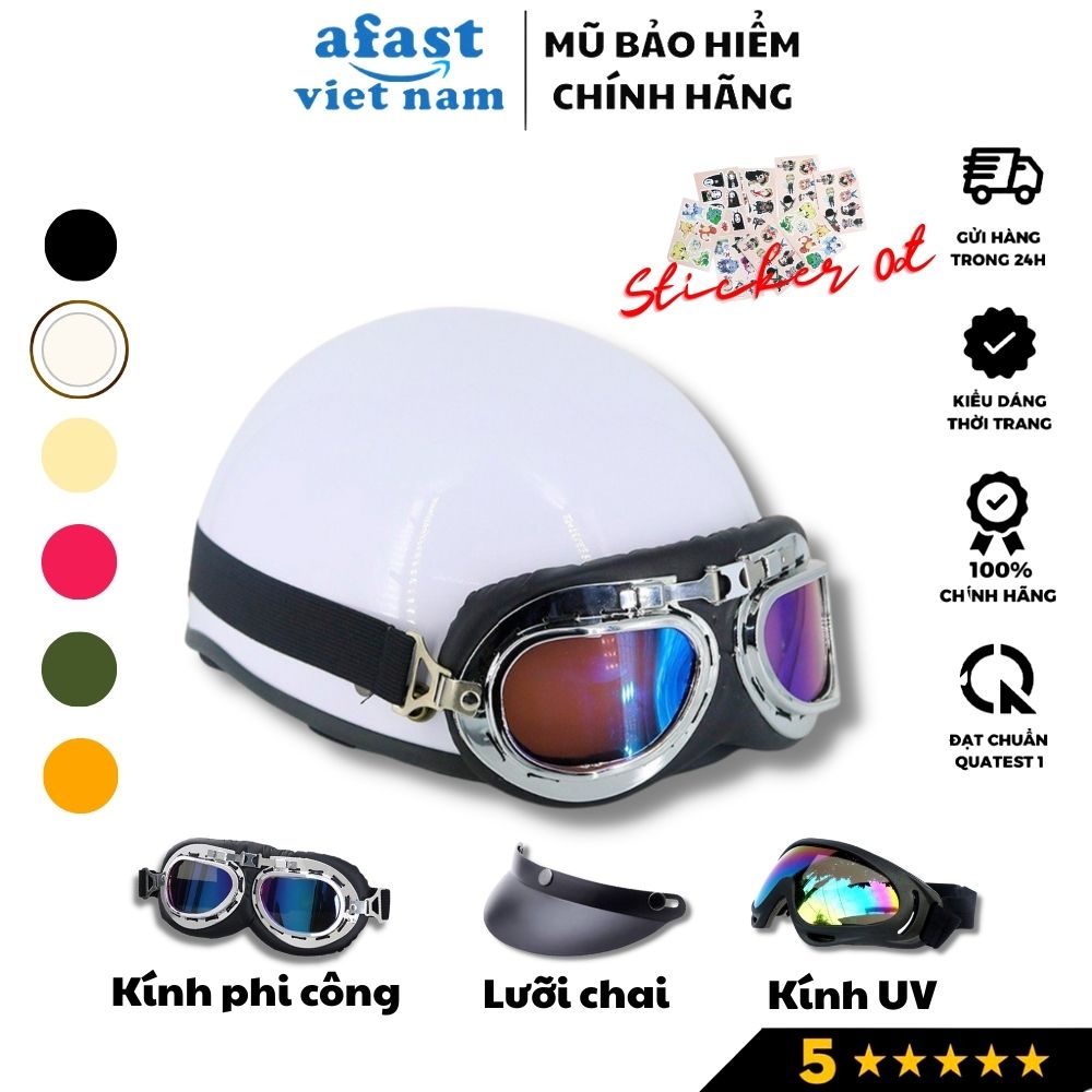 Mũ bảo hiểm nửa đầu thời trang cá tính HT helmet, đa dạng màu sắc kèm kính Phi công kính UV