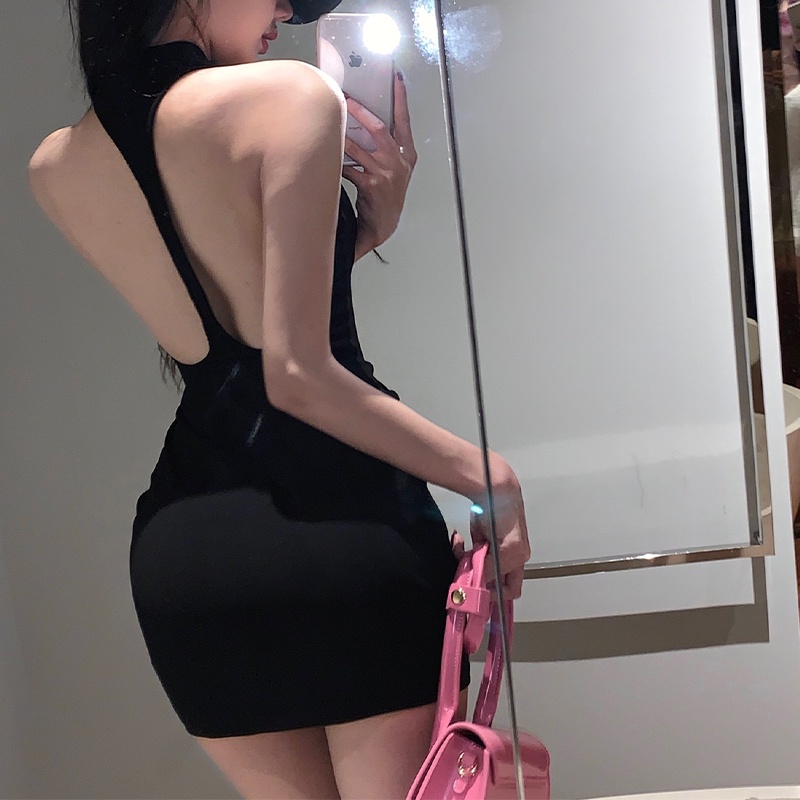 Đầm Ngắn Không Tay Cổ Tròn Hở Lưng Màu Sắc Trơn Thời Trang Mùa Hè CY03