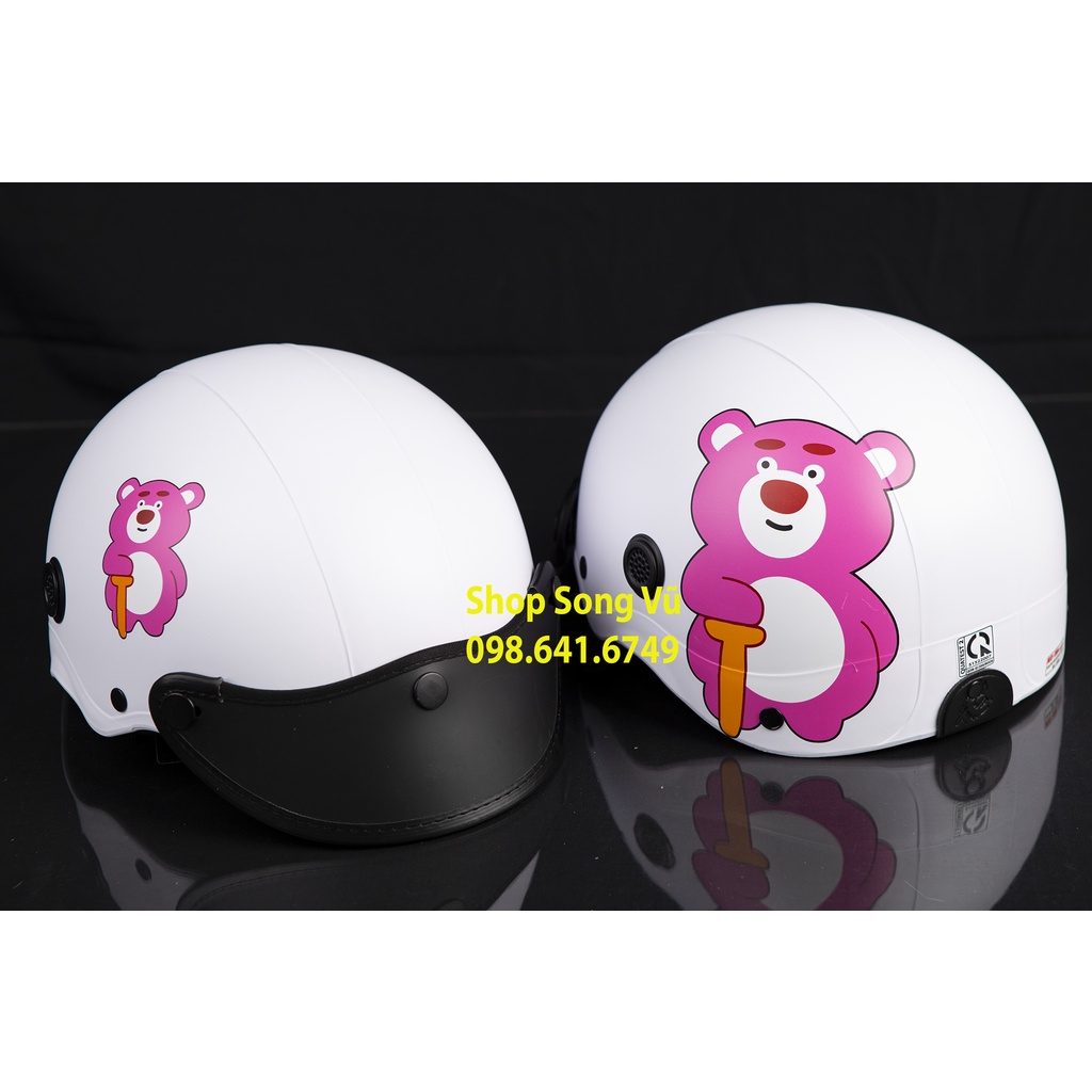 MŨ NÓN BẢO HIỂM GẤU DÂU TRẮNG