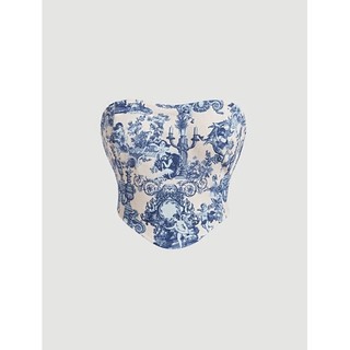 Áo Corset croptop hoạ tiết xanh