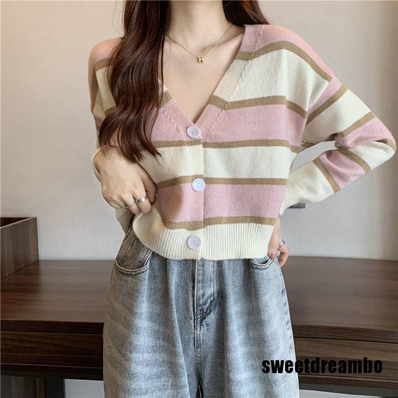 Áo cardigan dệt kim tay dài dáng rộng cổ V thời trang cho nữ