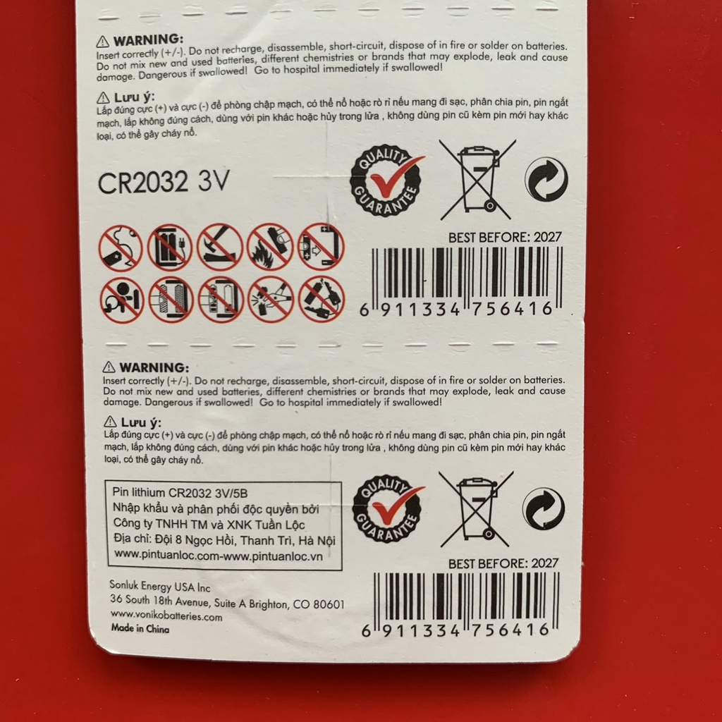 Pin  Cmos  3V  Lithium  CR2032 VONIKO  Thay  chìa  khoá  Ô  tô  xe máy