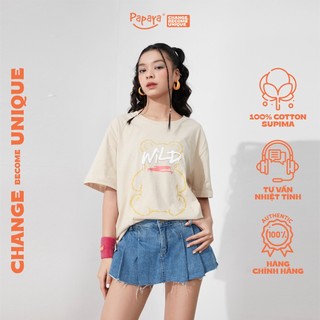 Áo Thun Tay Lỡ Nữ Papaya Wild Form Rộng Cotton Phông Nữ Oversize Local Brand In Hình