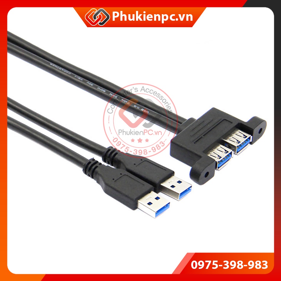 Cáp nối dài USB 3.0 Đực-Cái loại 2 cổng male to Female bắt vít dài 1.5m. Cho máy tính PC, máy đồng bộ, máy công nghiệp