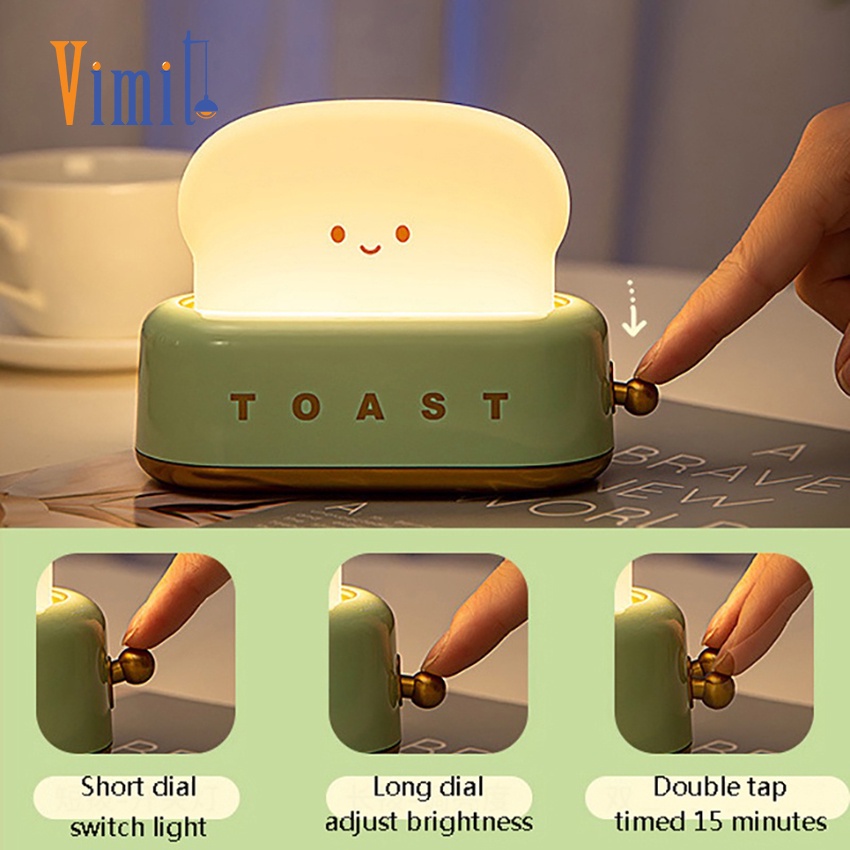 【Miễn phí vận chuyển】Vimite Đèn LED Đọc Sách Để Bàn Hình Máy Bánh Mì Sạc USB Sáng Tạo Chế Độ Ban Đêm