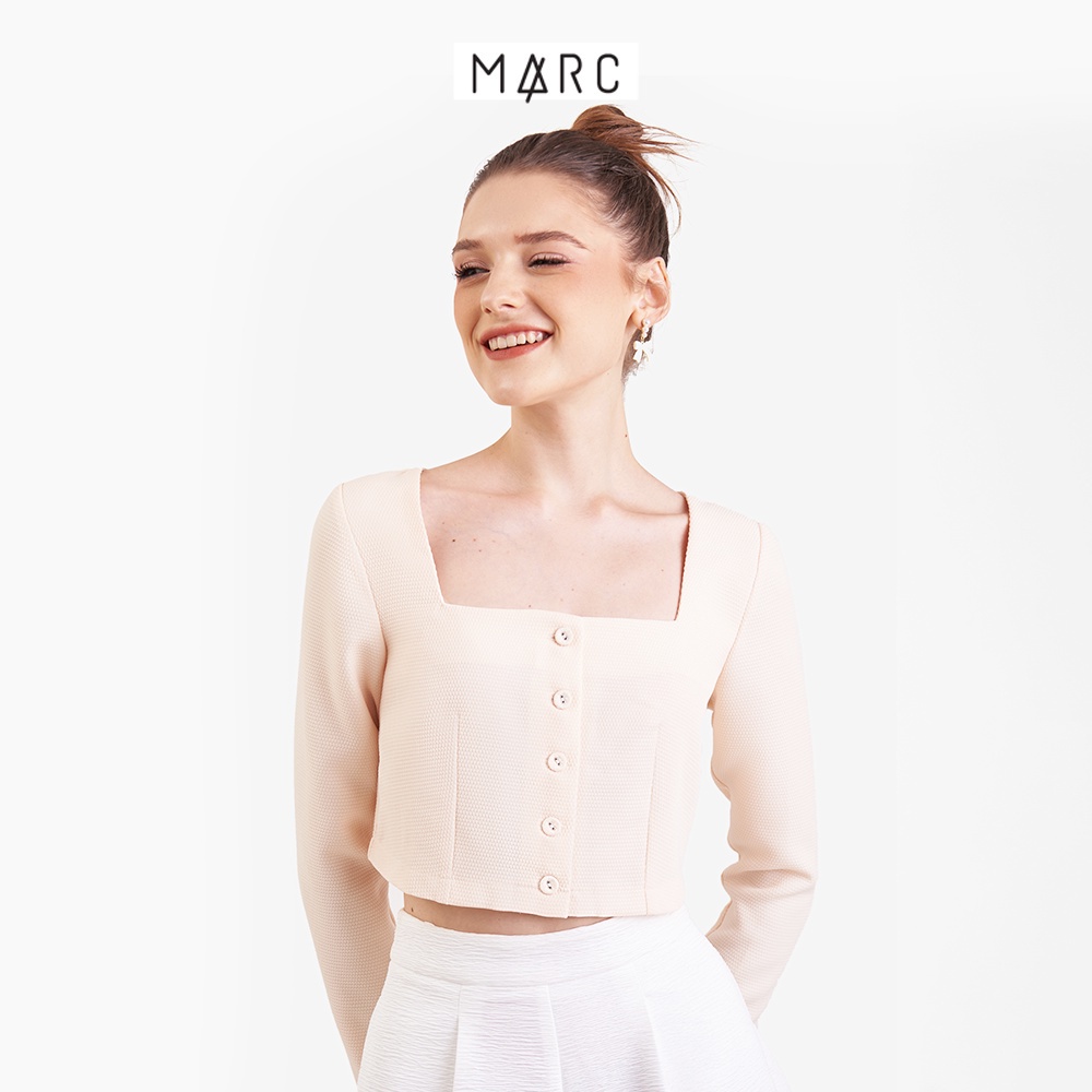 Áo kiểu croptop nữ MARC FASHION cổ vuông tay dài cài nút FANH023423