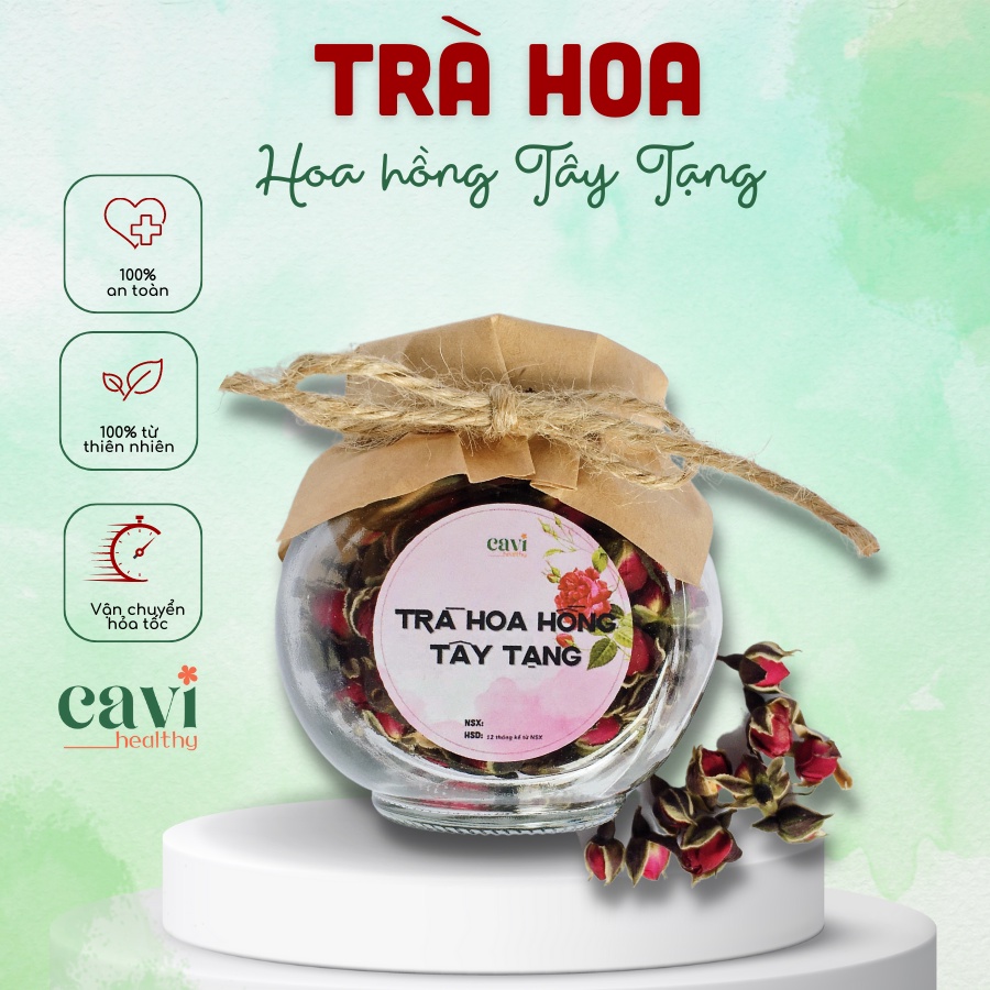 Lọ Trà Hoa Hồng Tây Tạng Sấy Khô Nguyên Nụ Thơm Đẹp Cavi Healthy Giảm Stress, Thải Độc
