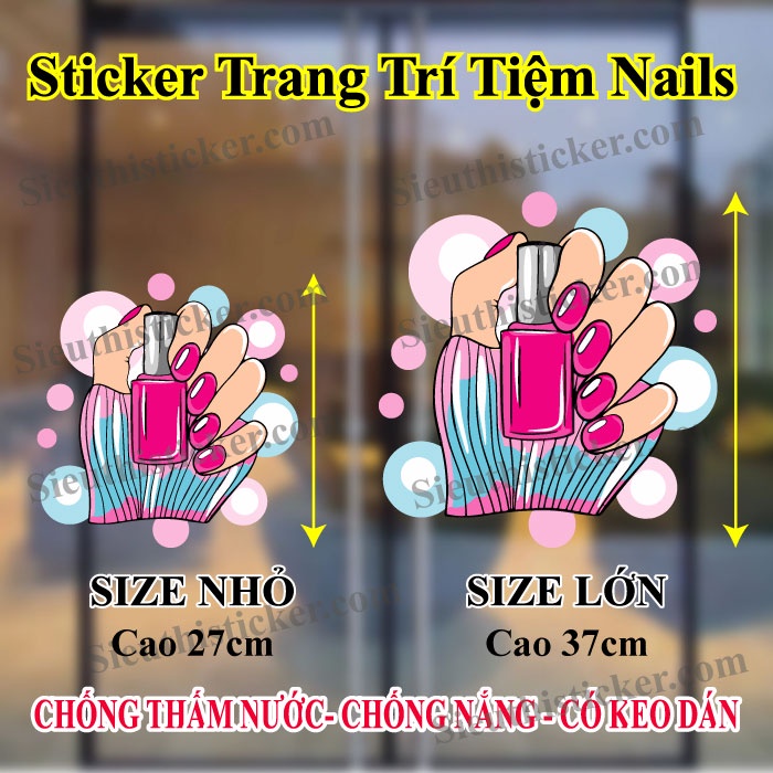 Sticker Decor Trang Trí Tiệm Nails - Decal dán cửa, tường Tiệm Nails Chống Nước, Cắt Sẵn, Sẵn Keo Dán