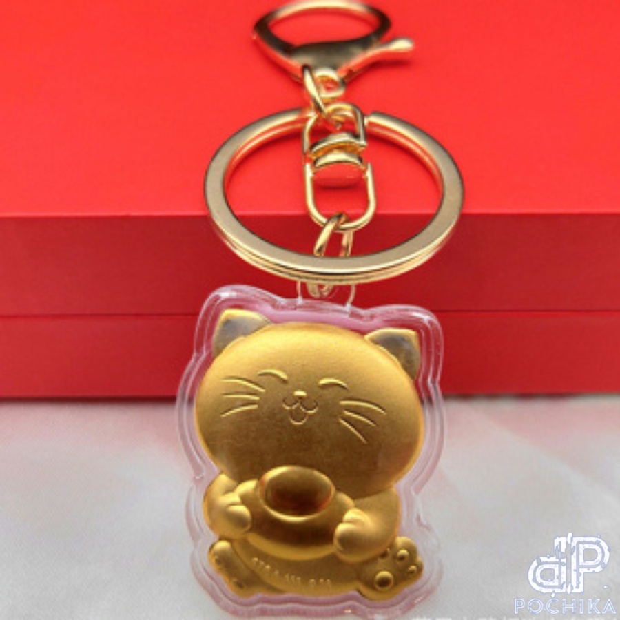 Móc khóa Mèo thần tài ôm thỏi vàng mang lại tài lộc, may mắn - Món quà tặng ý nghĩa.