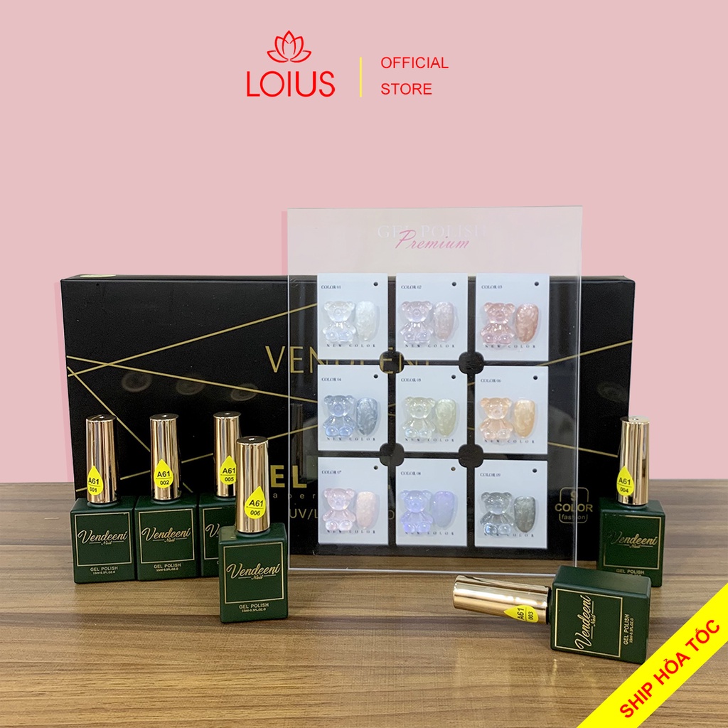Set sơn gel ngọc trai 3D Lotus chai đỏ 9 màu siêu độc đáo mã A61 tặng kèm bảng màu