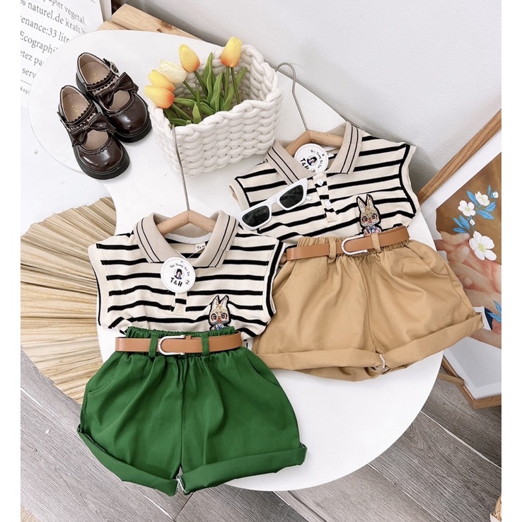 bộ áo len kẻ cho bé gái xịn xò