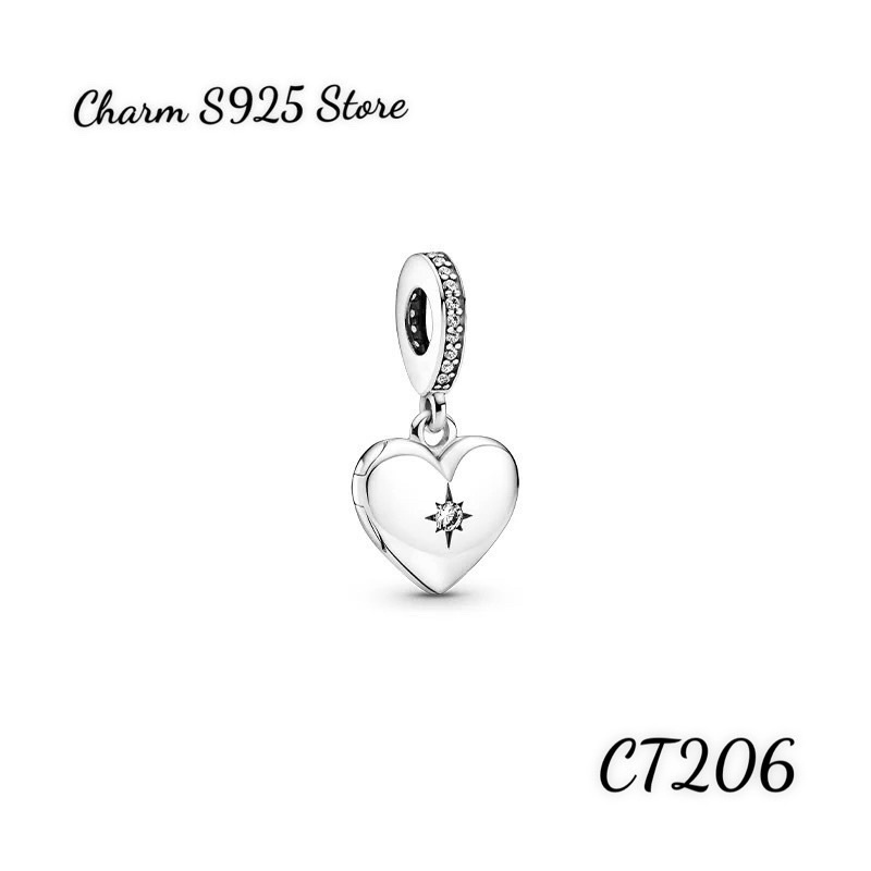 charm pan treo trái tim đính đá mở ra bạc s925 cao cấp