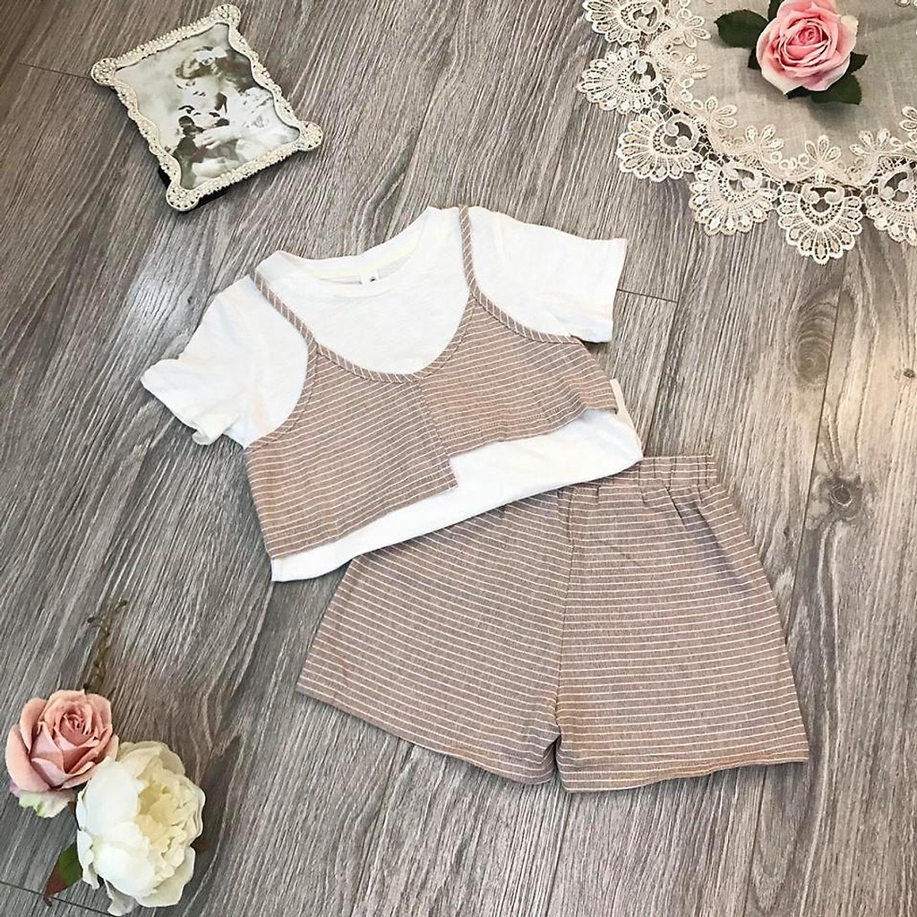 Set quần áo yếm kẻ cho bé