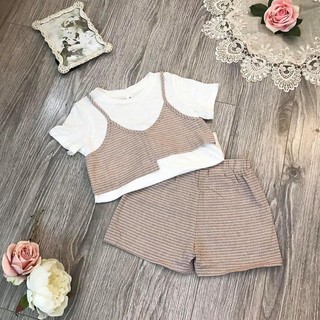 Set quần áo yếm kẻ cho bé
