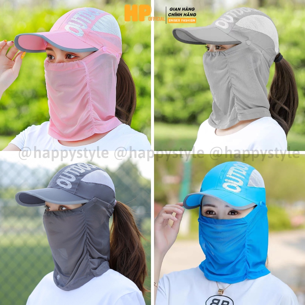 Mũ lưỡi trai ❤️ Nón kết chống nắng kèm khăn che mặt OUTDOOR chất dù form unisex nam nữ N109 - Happy Style