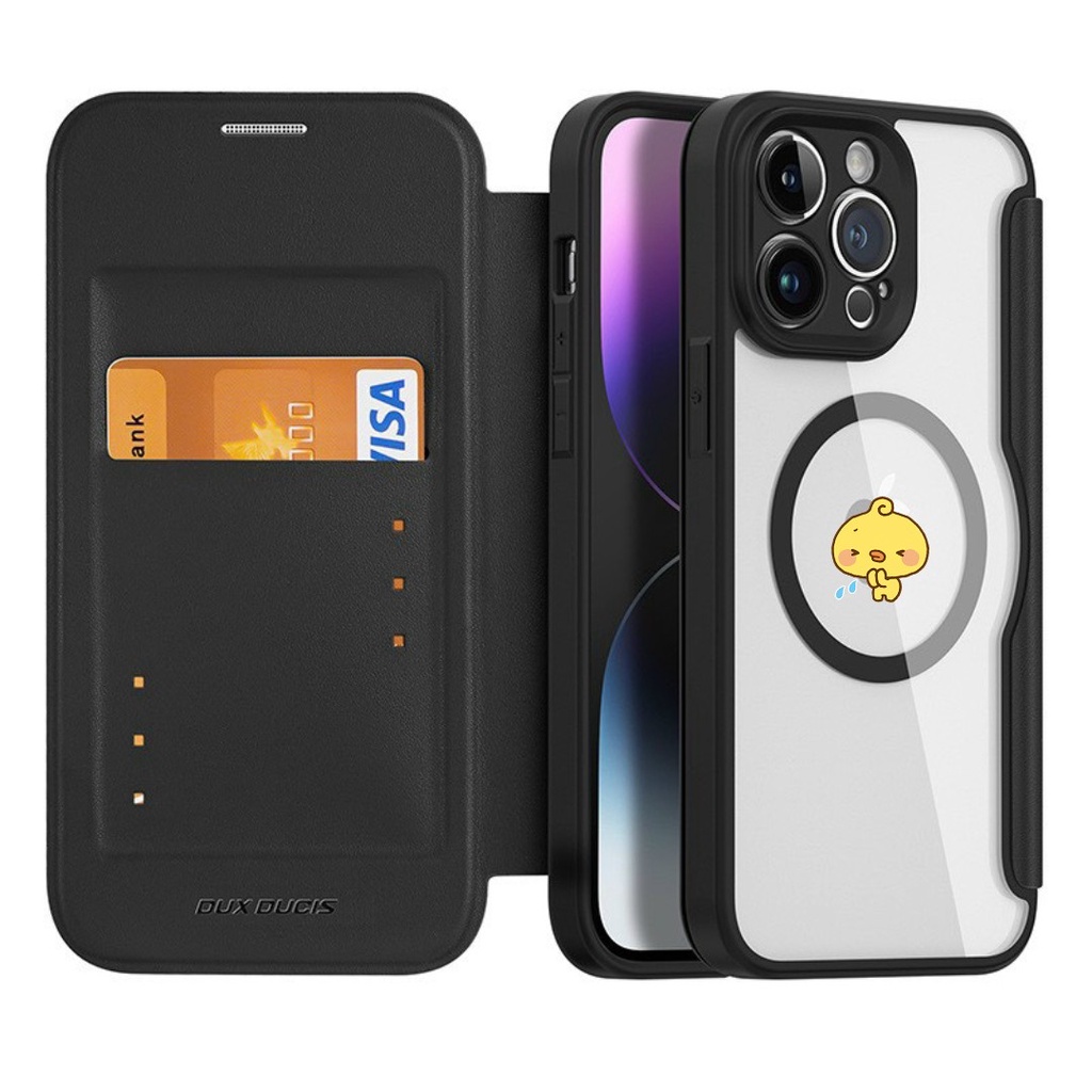 Bao da Dux Ducis  Skin X lưng trong hỗ trợ sạc không dây có ngăn cài thẻ cho iPhone 14 Pro max
