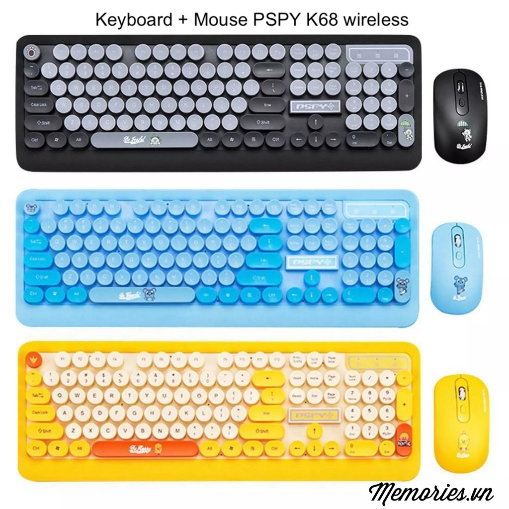 Combo Keyboard + Mouse wireless PSPY K68 / Chuột Gaming K-snake X8 6 Nút đẹp, nhiều màu sắc, dễ thương, chất lượng cao