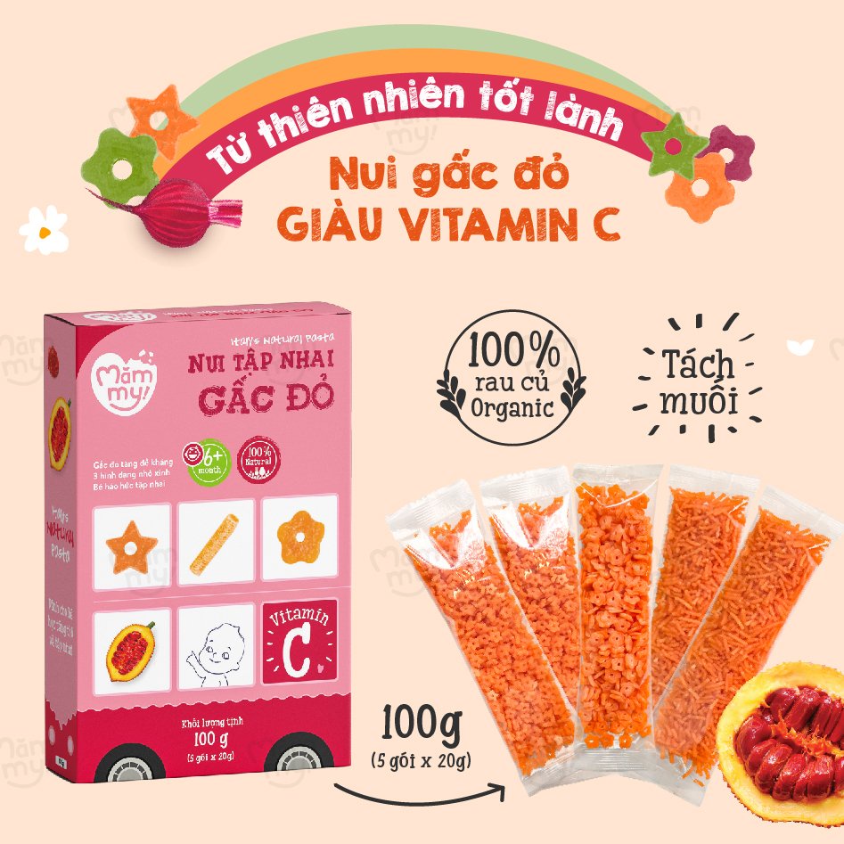 Nui ăn dặm gấc đỏ mini bỗ dưỡng cho bé mới tập nhai Mămmy, 100gram