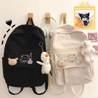 Ba Lô Đi Học Vải Canvas Mềm Mại Phong Cách Hàn Quốc Xinh Xắn Cho Nữ