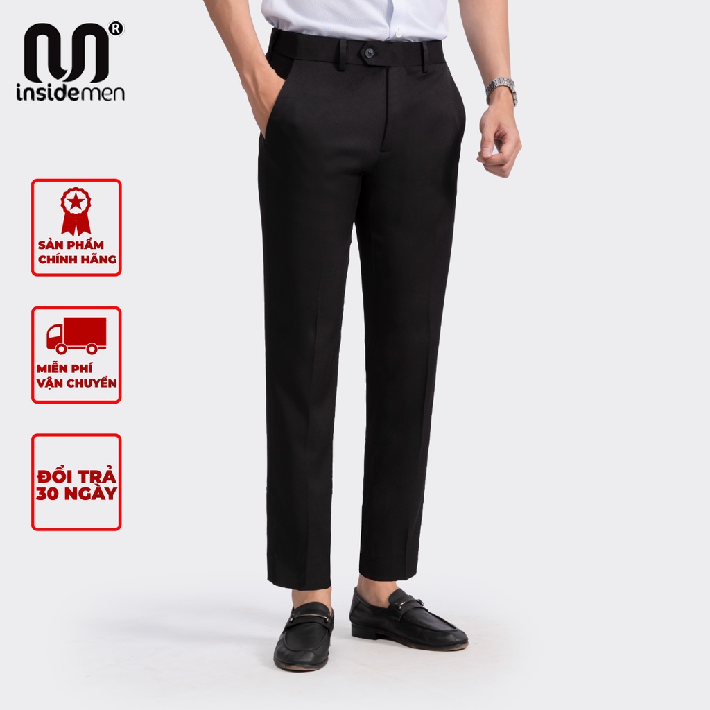 Quần tây âu nam INSIDEMEN form Cropped ống côn cạp trơn chuẩn phom cao cấp ITR04102