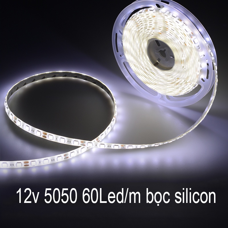 Đèn led dây dán bọc silicon chống nước chip led 5050 siêu sáng trang trí ngoài trời sử dụng nguồn 12V