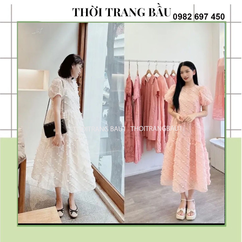 VÁY BẦU DỰ TIỆC, TIỂU THƯ XINH XẮN-ĐẦM BẦU CÔNG SỞ BABAYDOLL VẢI REN NỔI CỰC SANG, VÁY BẦU GIÁ RẺ