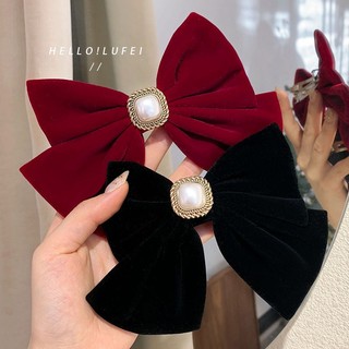 Kẹp tóc nơ thời trang nữ phụ kiện tóc nhung đỏ