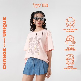 Áo Thun Tay Lỡ Nữ Papaya She Form Rộng Cotton Phông Nữ Oversize Local Brand In Hình