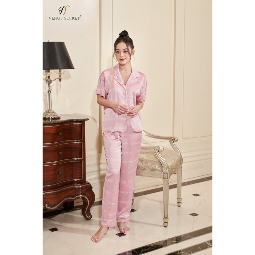 Xả Kho - XL - Đồ Ngủ Nữ Bộ pijama Venus Secret lụa hồng ngắn quần dài