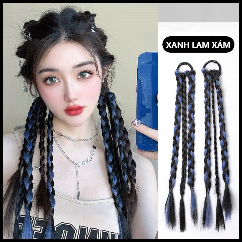 Giá 2 bên, Tóc Giả Thắt Bím Dây Buộc Tóc Tết Cá Tính kèm Light