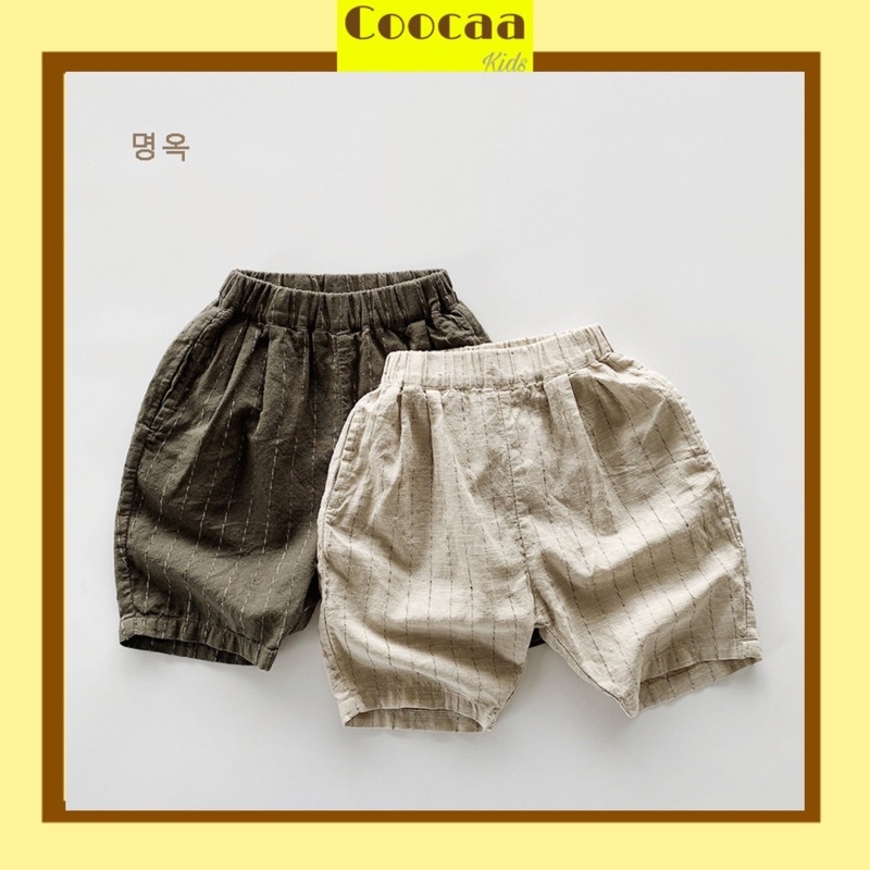 Quần đùi vải lanh dọc rộng rãi Hàn Quốc dành cho bé gái bé trai size 80-130
