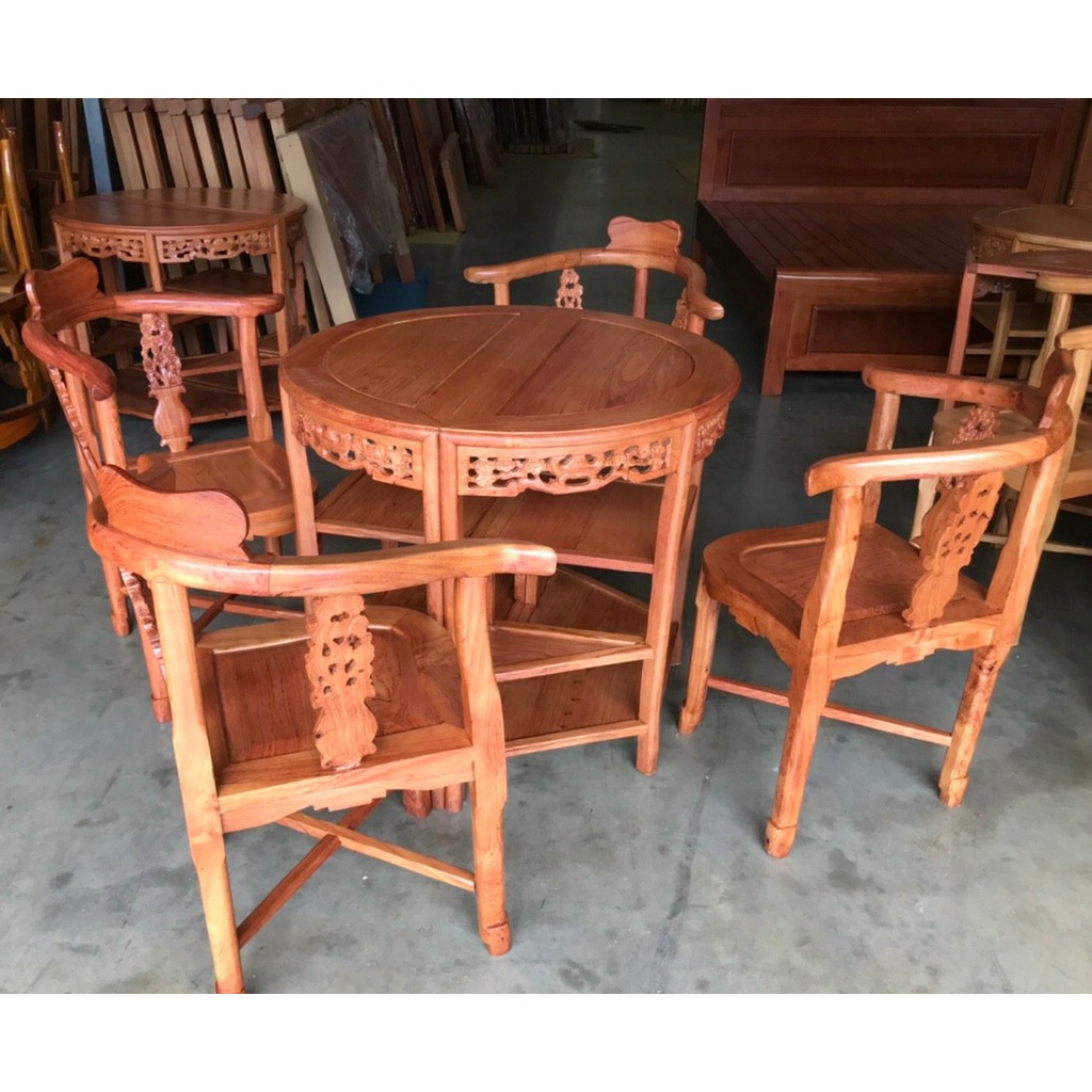 Bộ bàn ghế ngoài trời ,bàn trà ,Bàn cafe tròn 4 ghế gỗ hương đá (FREESHIP50 KM )