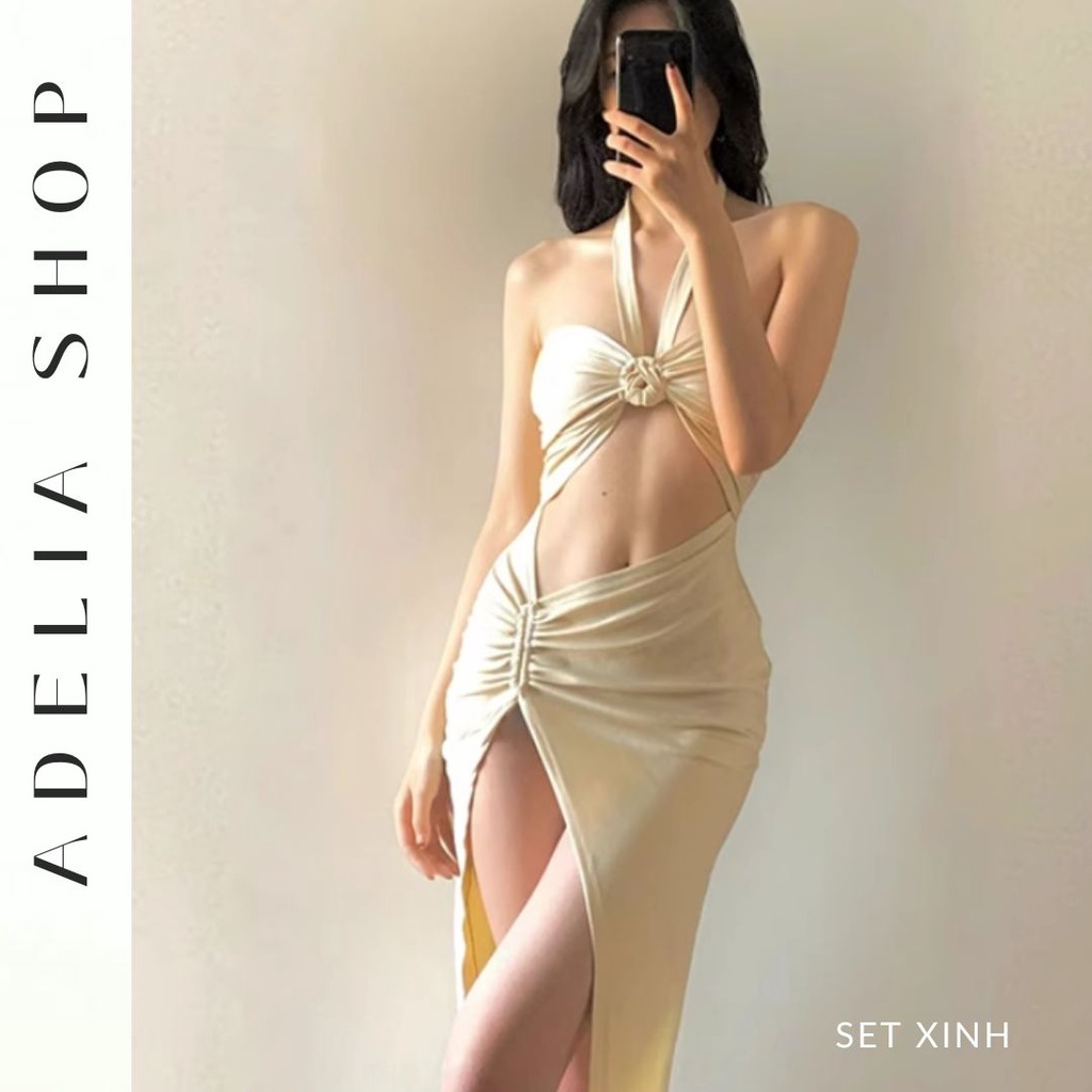 Sẵn -「ADELIA」Đầm Lụa Sling Dress Màu Be Đi Biển Gợi Cảm BST HÈ 2023 Adelia.Shop
