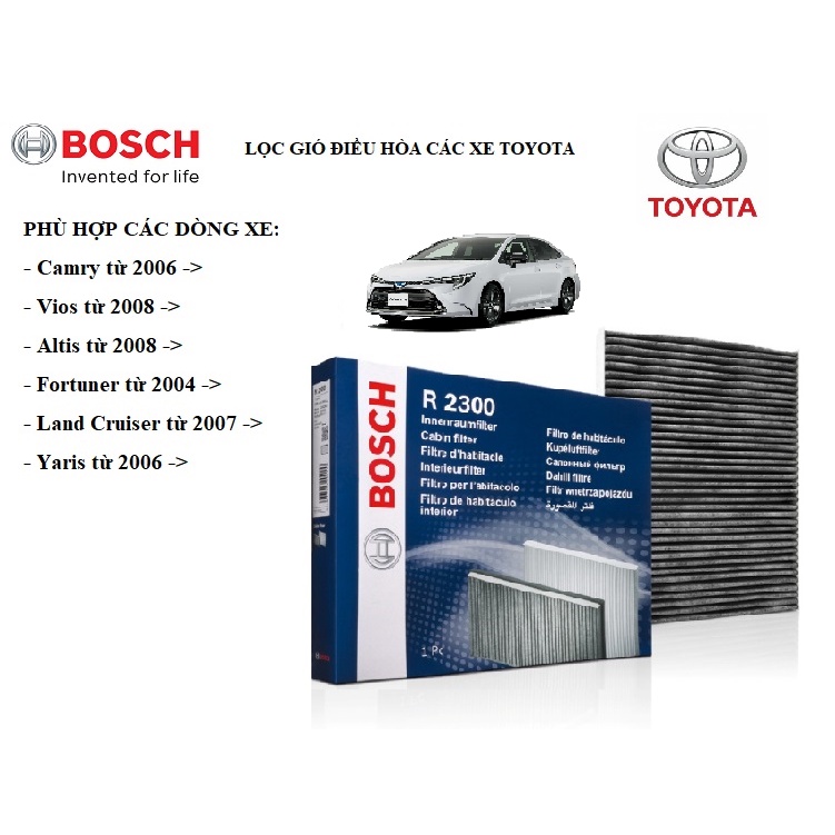 {Sỉ - Lẻ} Lọc gió điều hòa, máy lạnh Hãng BOSCH cho xe Toyota Camry, Altis, Vios, Fortuner, Land Cruiser, Yaris, Cross