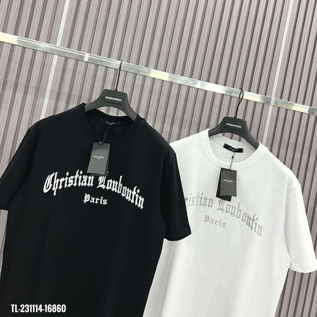 2023 Áo Thun LV Louboutin ft Chirtian SS23 Nan Nữ In in chữ Luôn Vui Tươi